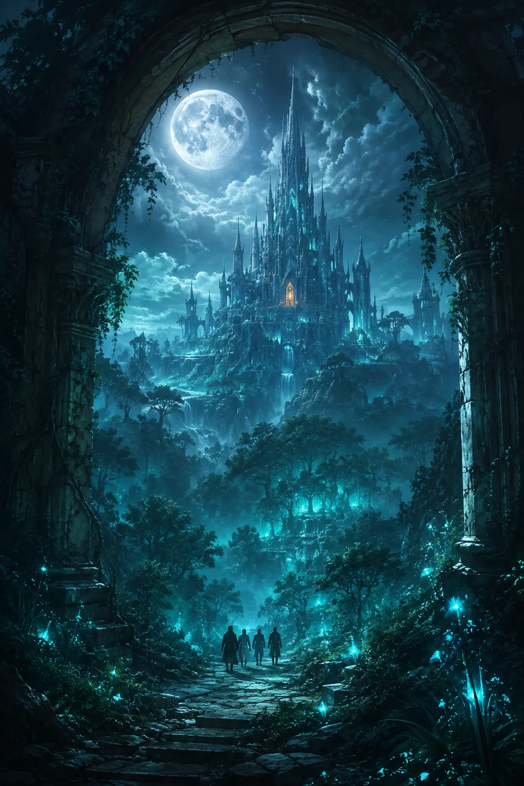 Fantasy world concept: a moonlit citadel